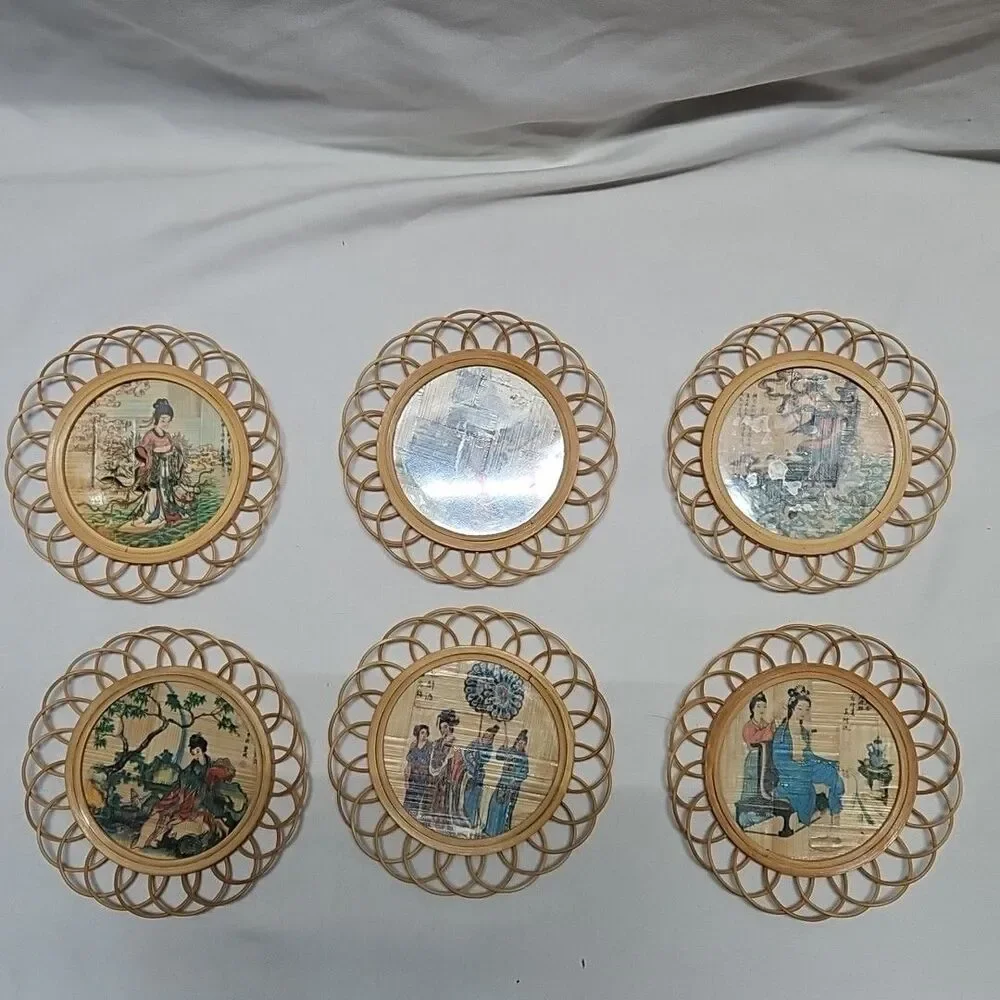 Geisha Ladies Woven Bamboo Coasters Set Of 6 With Carrier